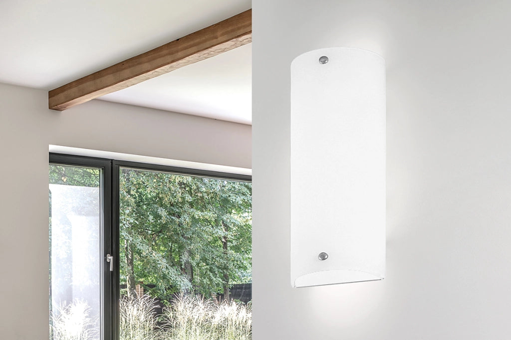 BOND Applique Lampada da Parete e Soffitto in Vetro Bianco Satinato E27 75W IP20 per Interni - Rossini Group - A.3625-60-B