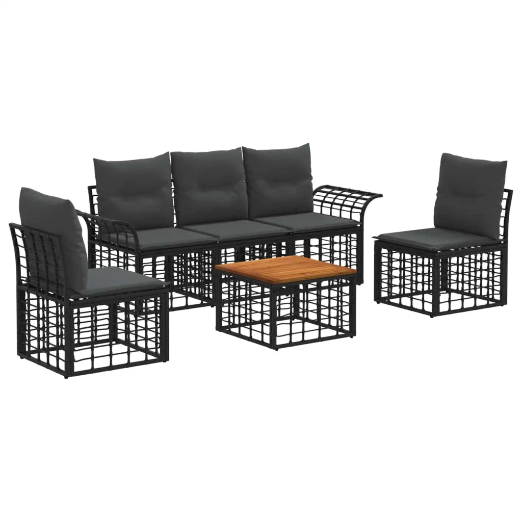 Set di divani da esterno 6 pz | Set Salotto da Giardino Nero e Grigio scuro Poliestere