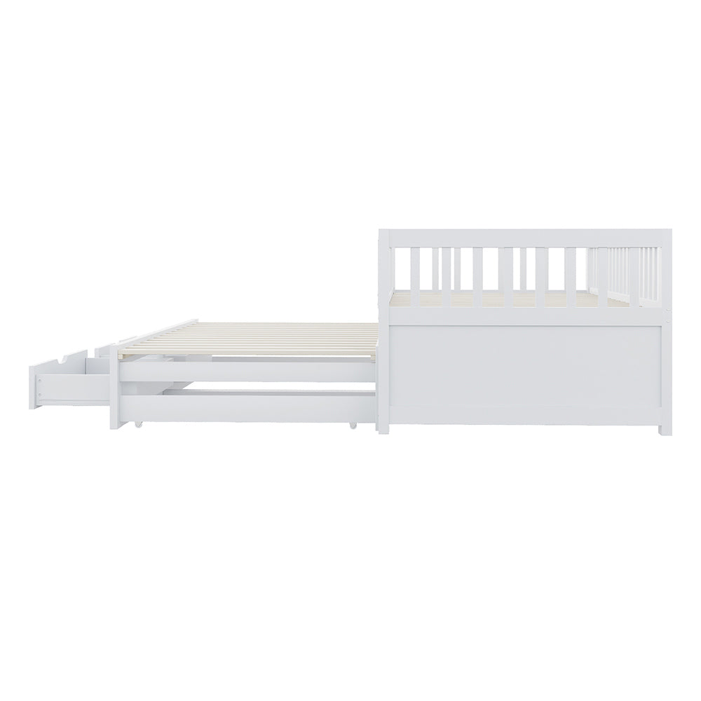 Divano letto-Xylo-90x200 cm-barriera, 2 cassetti, pino bianco