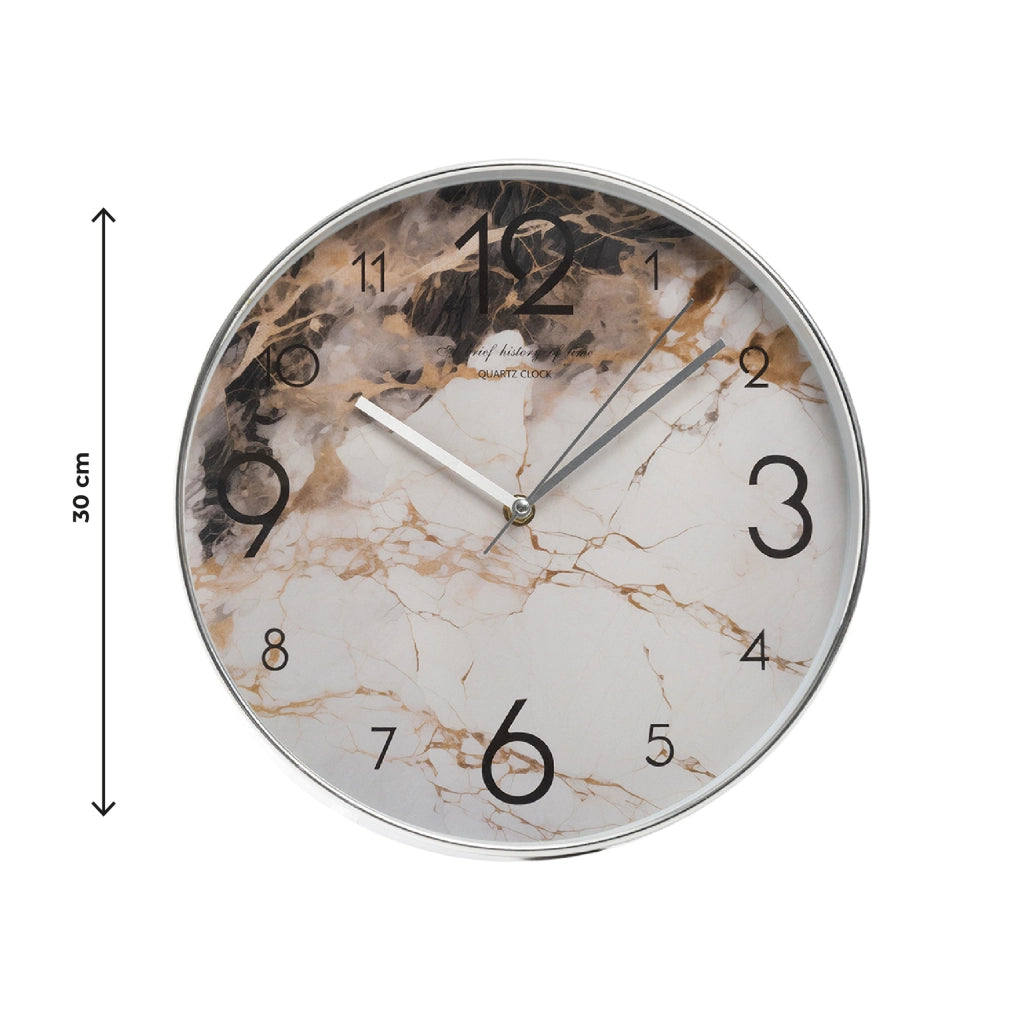 Orologio da Parete Mithas 30 cm Effetto Marmo con Cornice Argento o Oro Design Moderno Elegante per Soggiorno Cucina Ufficio Argento