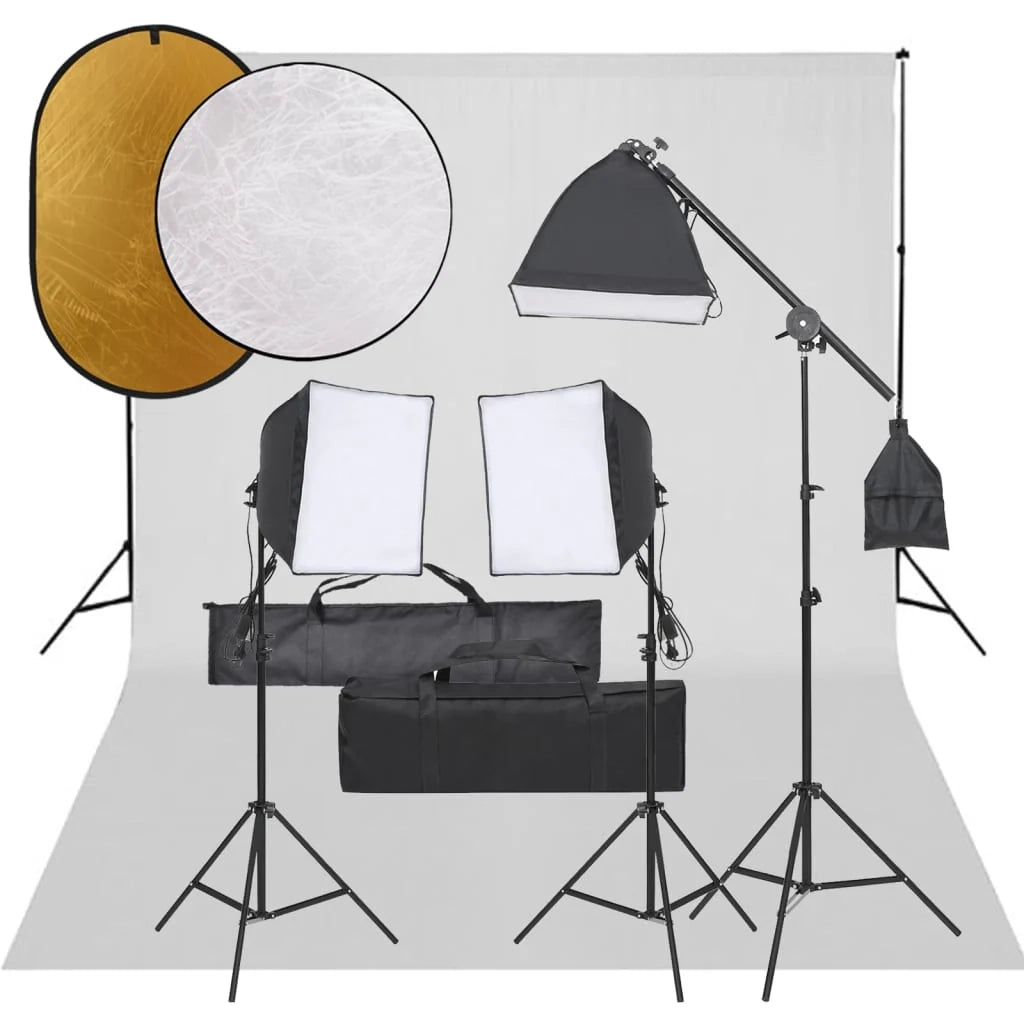 Kit per studio fotografico con illuminazione fondale e riflettore nero 02_0042464