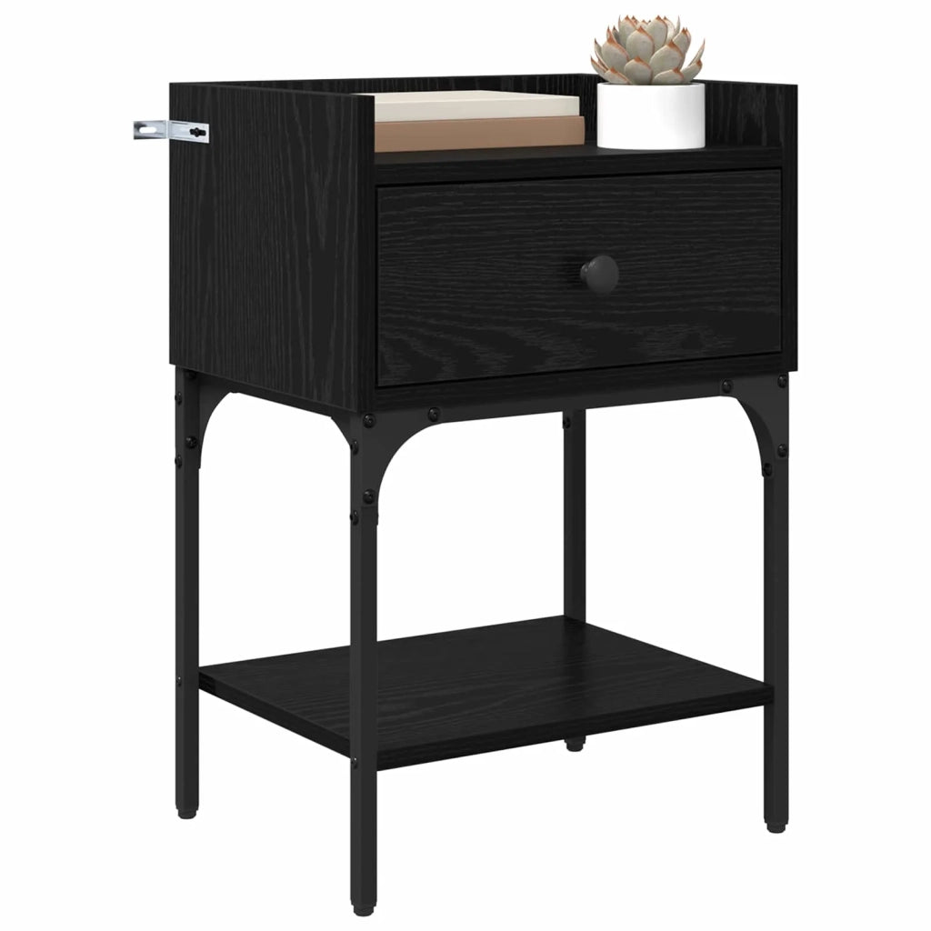 Comodino 2 pcs Rovere Nero 40 x 29 x 60 cm Legno multistrato 881831