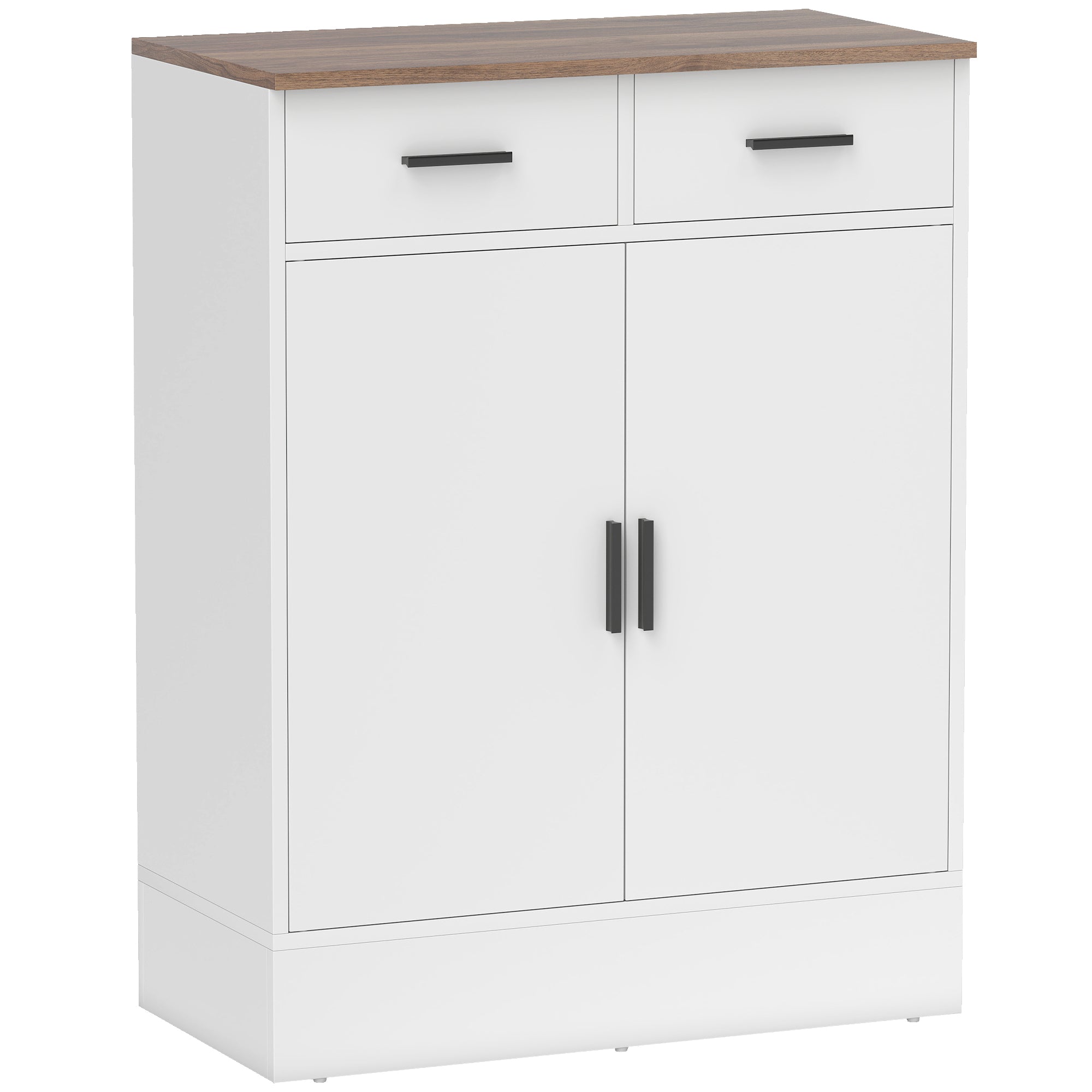 Credenza Moderna 68,6x35x90,3 cm 2 Cassetti e Armadietto in Legno Bianco