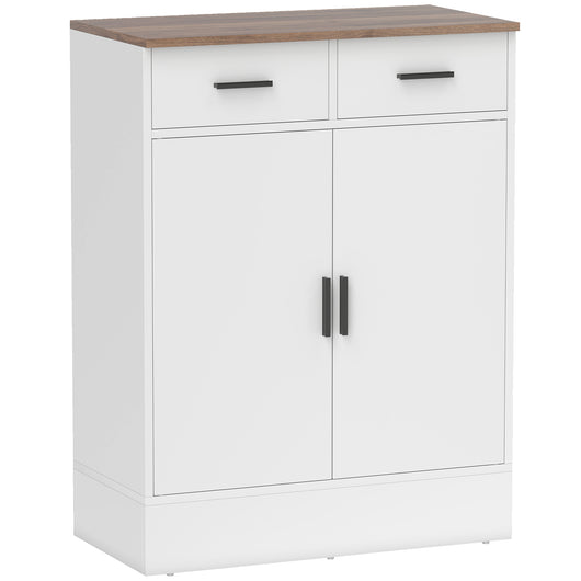 Credenza Moderna 68,6x35x90,3 cm 2 Cassetti e Armadietto in Legno Bianco