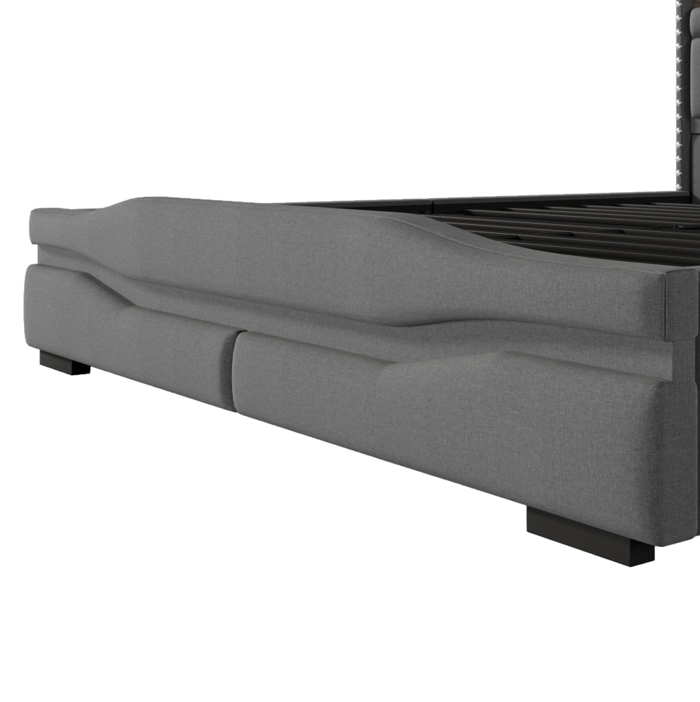 Letto imbottito 160x200 cm con contenitore idraulico, luci LED e ricarica integrata