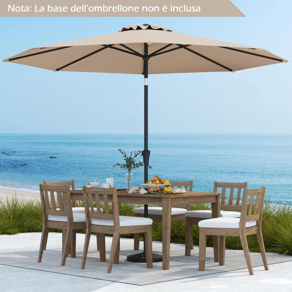 Ombrellone da Giardino, Diametro 290 cm, Ombrello da Spiaggia con Manovella e Inclinazione Regolabile, Ideale per Spiaggia, Balcone, Giardino (Beige)