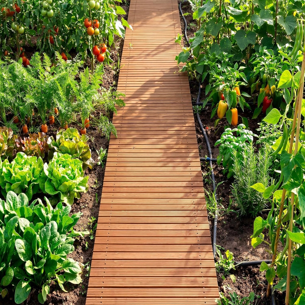 Sentiero da Giardino in Legno, Passerella Decorativa da Esterno, Superficie Antiscivolo, Collegamento con Fili Metallici, Sentiero Arrotolabile per Cortile e Spiaggia, 367 x 55 cm (Naturale)