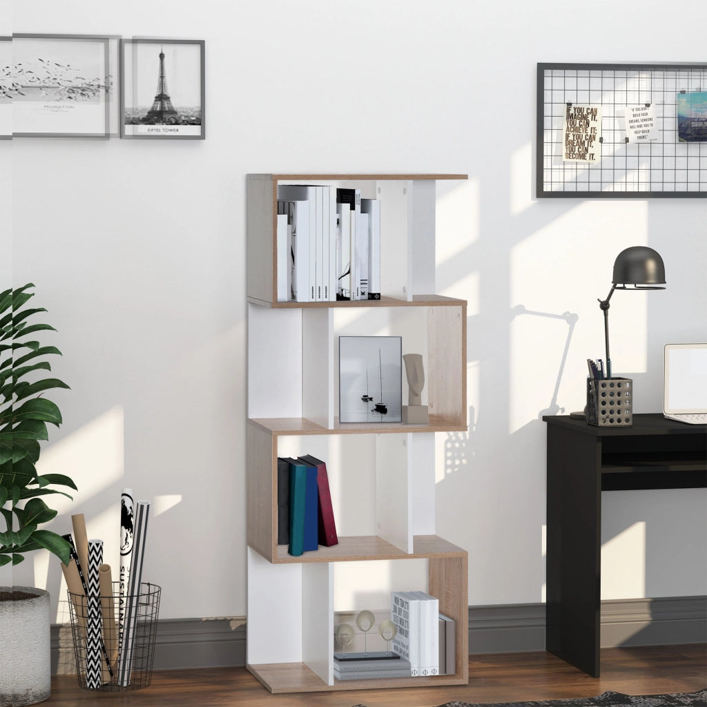 Libreria 4 livelli a S ¨C zephmum ¨C legno naturale e bianco 60x24x148