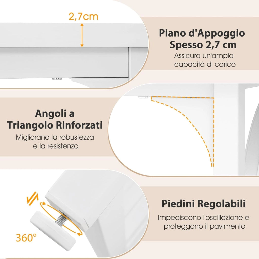 Tavolo da Pranzo, Tavolo Moderno per 6-8 Persone con Piano in Finto Marmo e Gambe in Metallo, Tavolllo Rettangolare da per Sala da Pranzo, Soggiorno e Cucina, 160 x 60 x 76 cm, Bianco