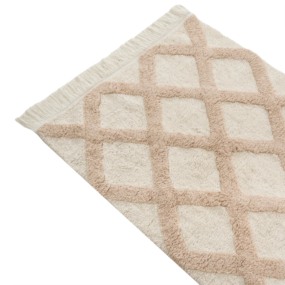 Tappeto in cotone beige 160 x 230 cm, decorativo, stile boho, per soggiorno e camera dei bambini