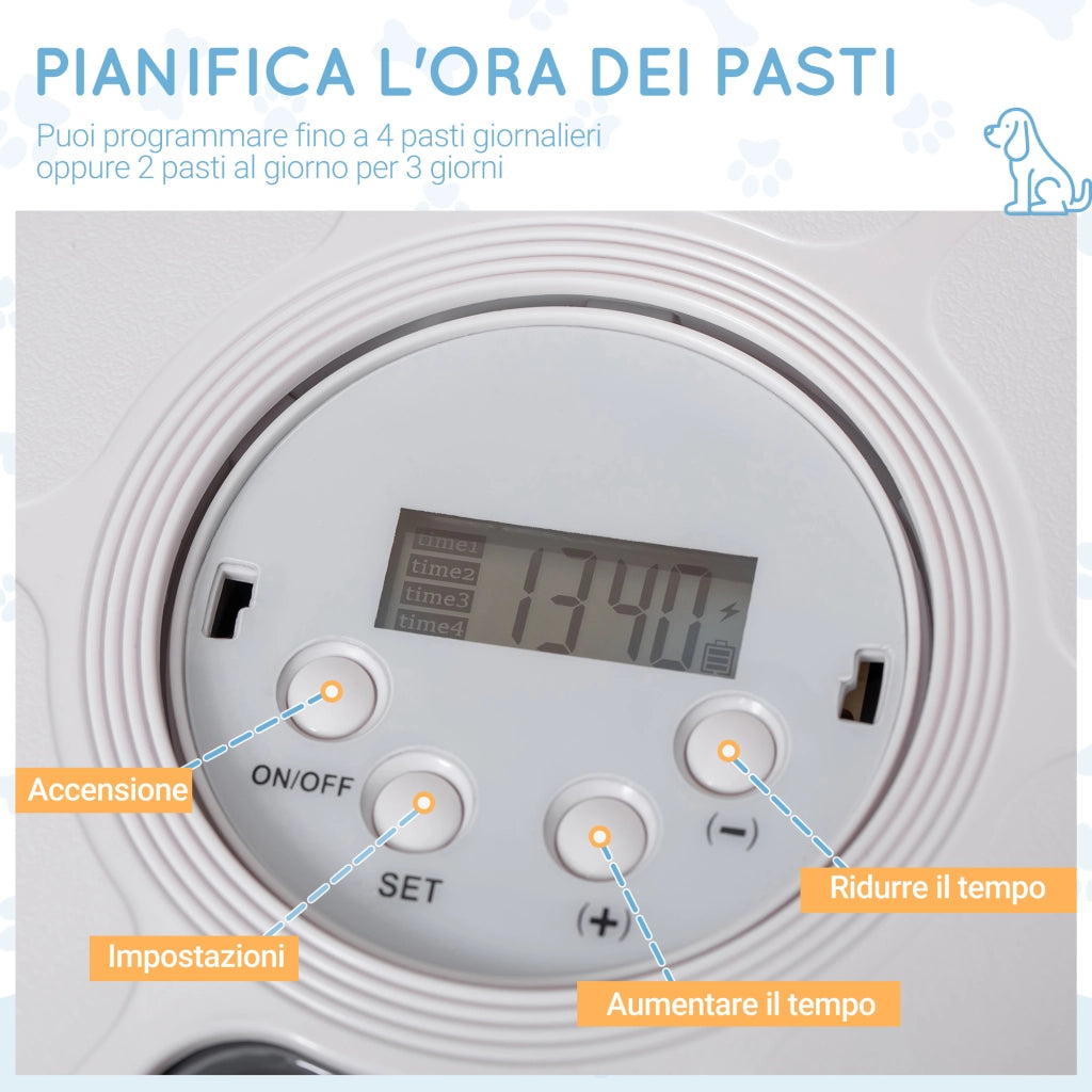 EasyComfort Distributore Automatico Cibo Cani e Gatti, 6 Pasti Ciotole con Timer e Display LED a Batterie, Dispenser Cibo per Piccoli Animali con Musica