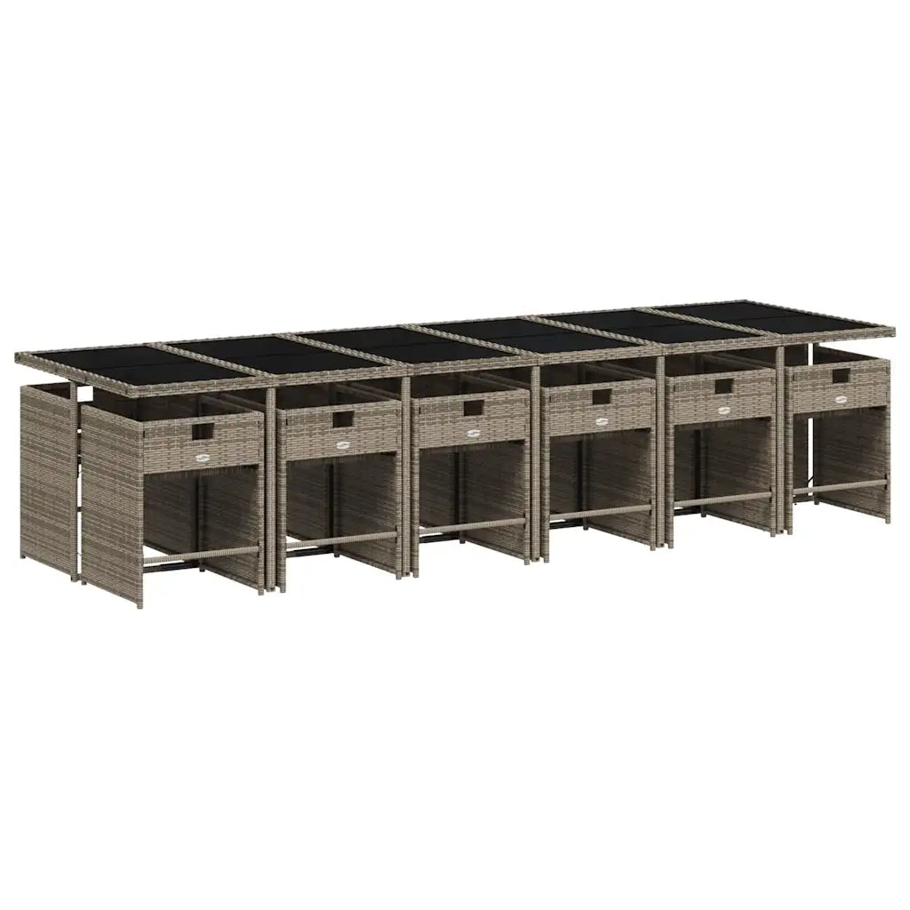 Set da Pranzo da Giardino 13pz con Cuscini Grigio in Polyrattan 3211124