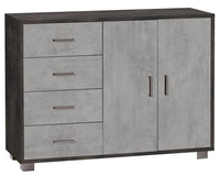 Madia 2 Ante 4 Cassetti 116x86x41 cm Ossido Nero/Cemento