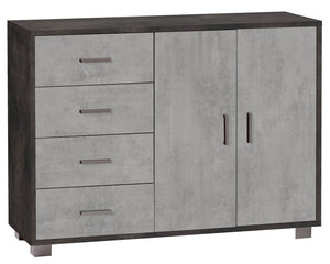 Madia 2 Ante 4 Cassetti 116x86x41 cm Ossido Nero/Cemento