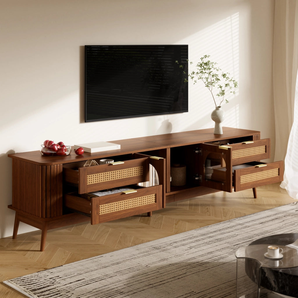 Mobile TV con 4 cassetti e 2 ante in vetro curvo; LED con controllo da app; per soggiorno; 180 × 40 × 50 cm