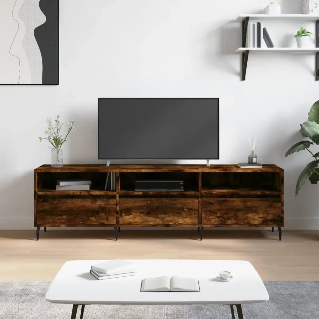 Mobile Porta TV-Mobile per TV-Credenza TV Rovere Fumo 150x30x44,5 cm in Legno Multistrato 704293