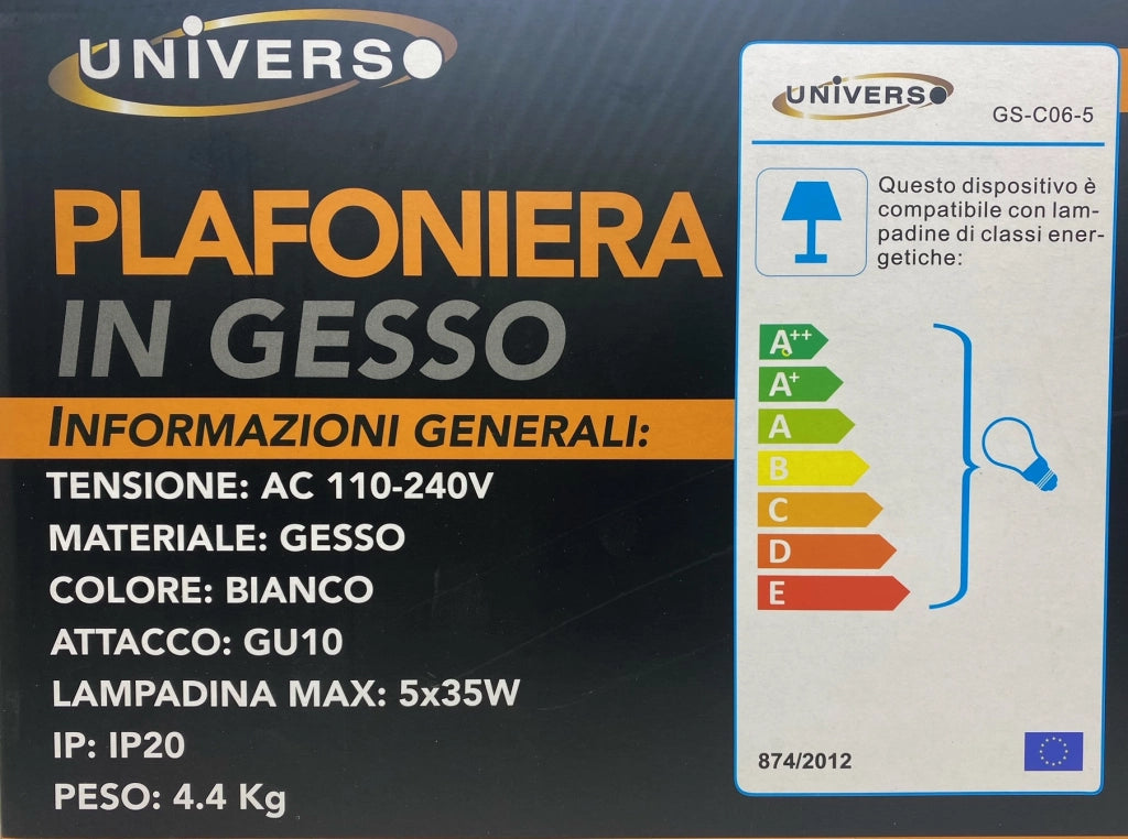 Lampada gesso da soffitto plafoniera a 5 cubi attacco faretto GU10 luce calda