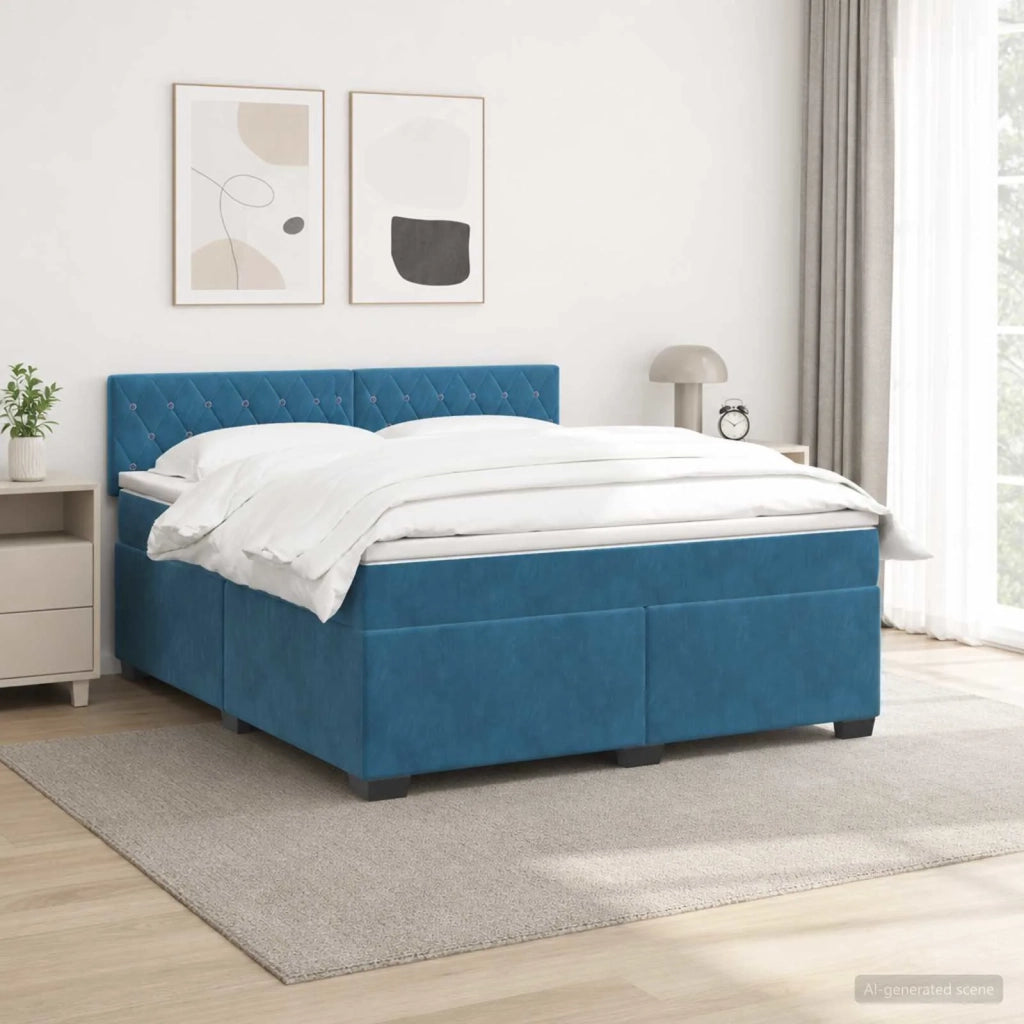 Letto con Box Spring, Materasso e LED Blu 140 x 190 cm Velluto 3452172