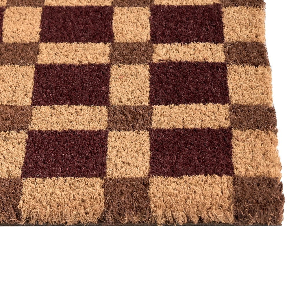 Zerbino in fibra di cocco beige e marrone con fondo antiscivolo, 60 x 90 cm. Zerbino decorativo antiscivolo con motivo a quadri