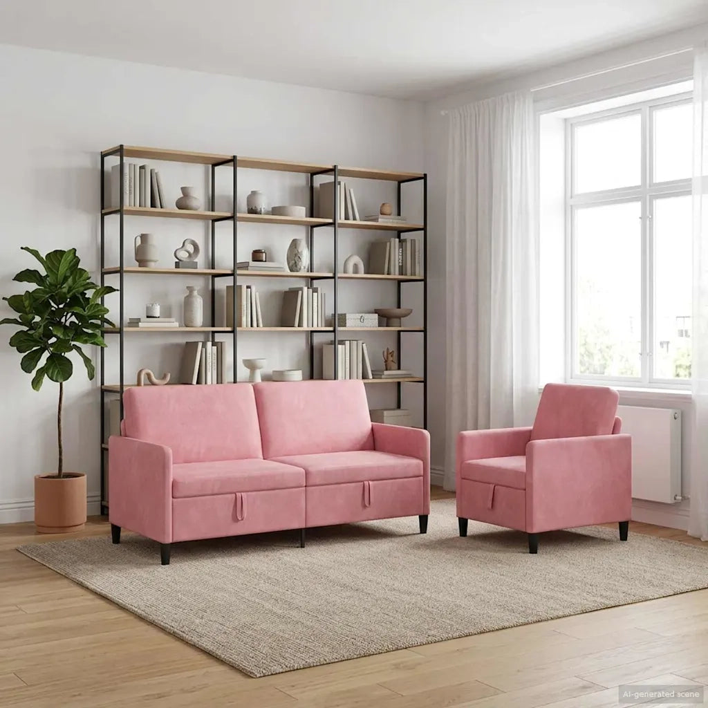 Set di Divani con Storage 2 pz Rosa Poliestere 3429222