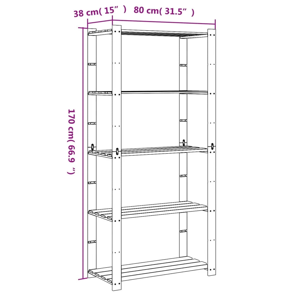 Scaffale a 5 Livelli Marrone 80x38x170 cm in Legno di Pino CFW2857604