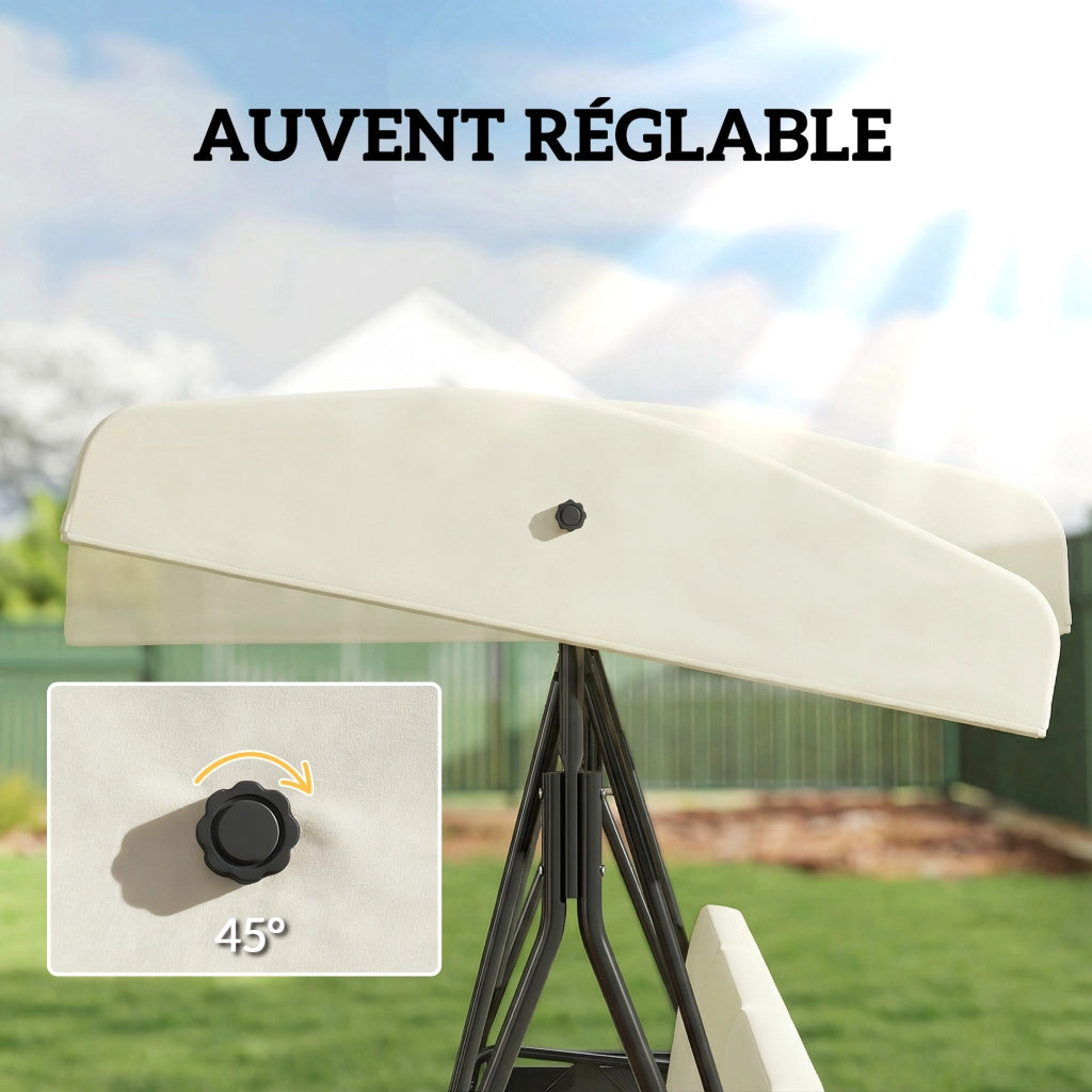 Amaca da giardino 3 posti con tetto regolabile ¨C zephmum ¨C Grigio, poliestere, 240x140x180 cm