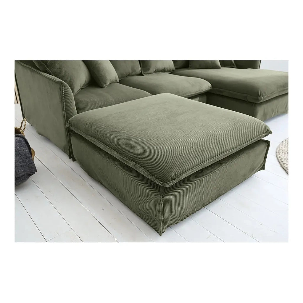 Pouf KALIA – Verde scuro – Tessuto a costine – Stile contemporaneo