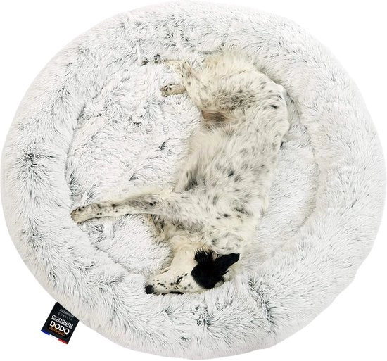 Mandino per cani in pelle naturale, morbido e traspirante – Mandino per cani in forma di donut con copertura rimovibile – Mandino per cani in forma di donut per cani piccoli e grandi, diametro 95 cm, grigio perla