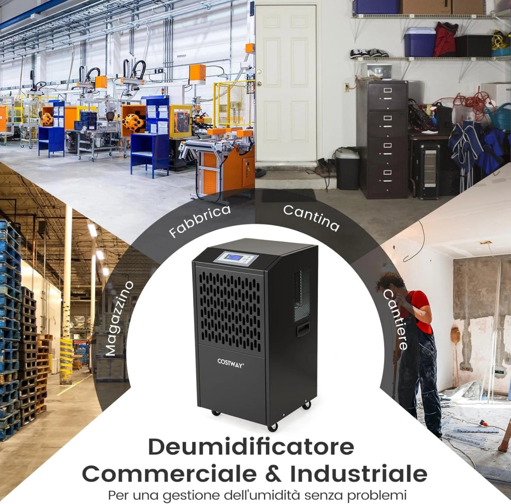 118L Deumidificatore Commerciale con Tubo di Scarico, Deumidificatore Industriale con Timer 24H e 4 Ruote, per Scantinati Magazzini e Grandi Spazi Fino a 790㎡ (Nero)