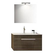 Mobile bagno sospeso noce tranchè 90 cm serie kio con lavabo e specchio