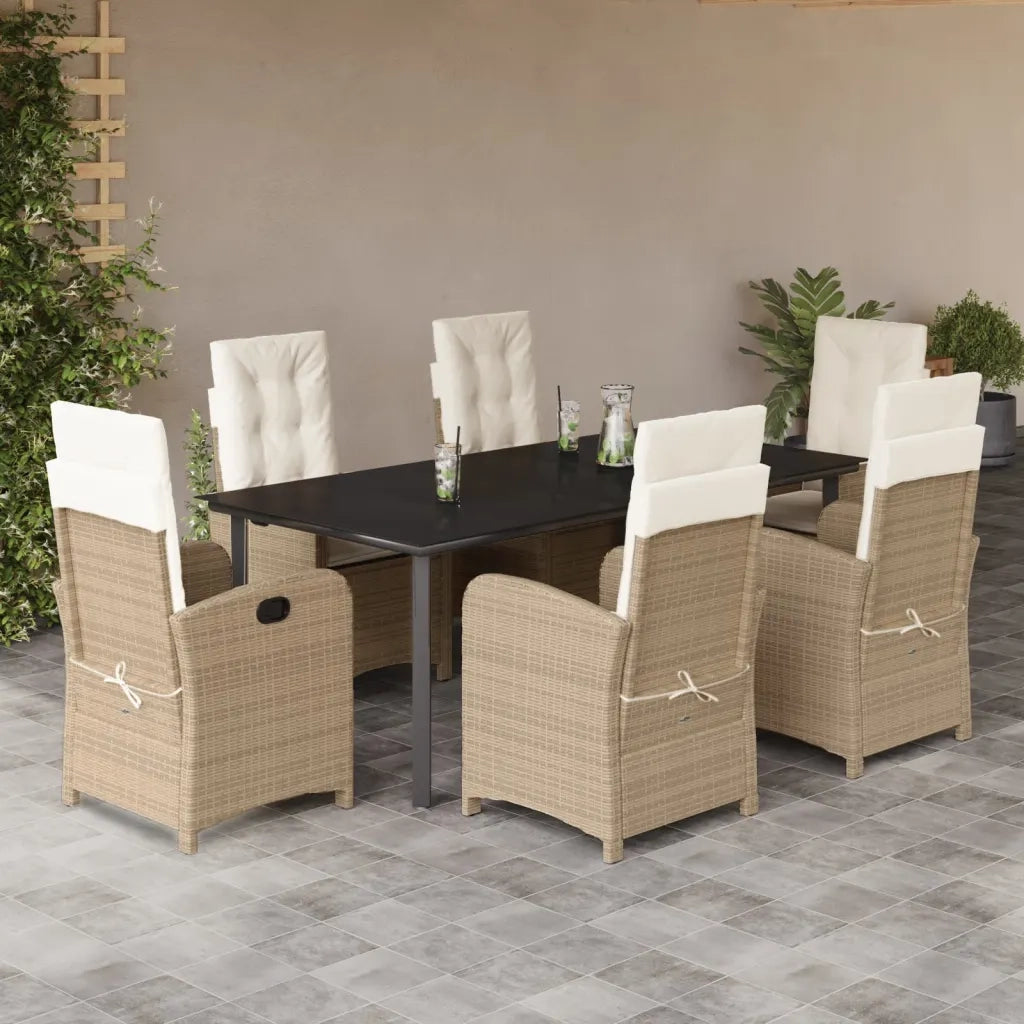 Set da Pranzo da Giardino 7 pz con Cuscini Beige in Polyrattan 3212387
