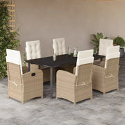 Set da Pranzo da Giardino 7 pz con Cuscini Beige in Polyrattan 3212387