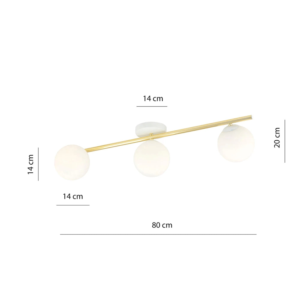 Plafoniera Contemporanea 3 Luci Eracle In Acciaio Oro E Sfere Vetro Bianco
