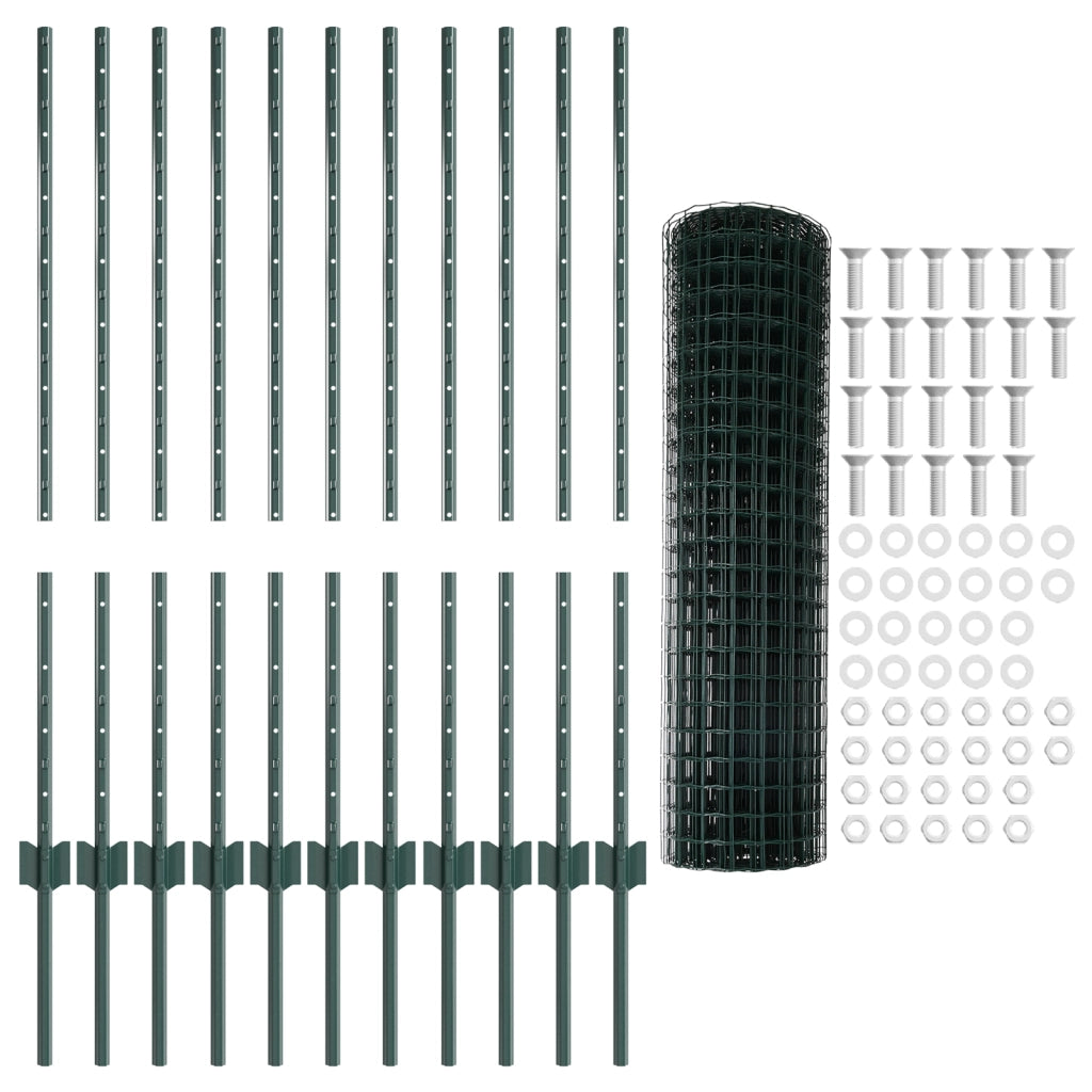 Recinzione Euro con 11 Pali Verde 1x25 m Acciaio