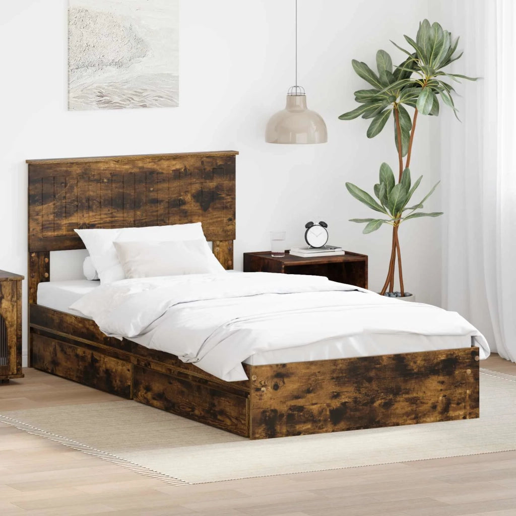 Letto singolo | Letto per adulti | Letto con Contenitore con testiera Rovere fum¨¦ 100 x 200 cm
