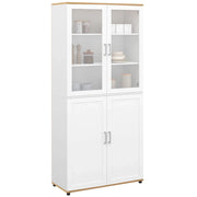 IDMarket - Mobiletto da bagno VITO a 4 ante, di cui 2 vetrate, bianco e legno