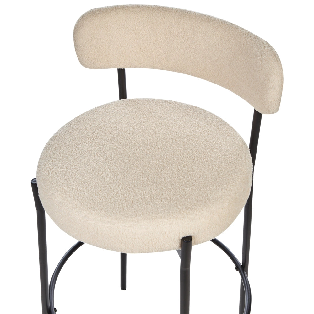 Set di 2 sgabelli da bar Beige chiaro senza braccioli Gambe in acciaio nero Boucle Design moderno Sedute per la sala da pranzo