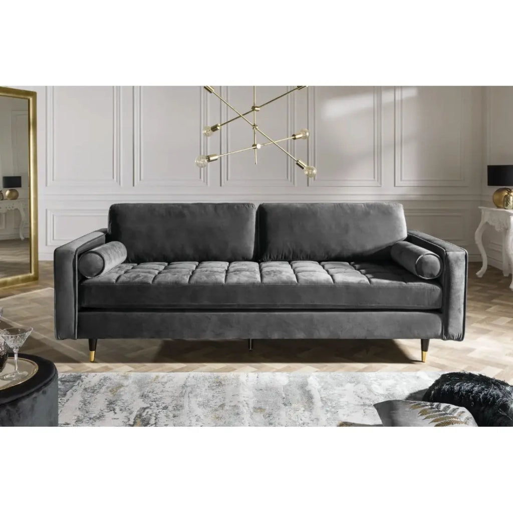 Divano KOLIRI 3 posti grigio - Divano design in velluto con struttura in legno massiccio