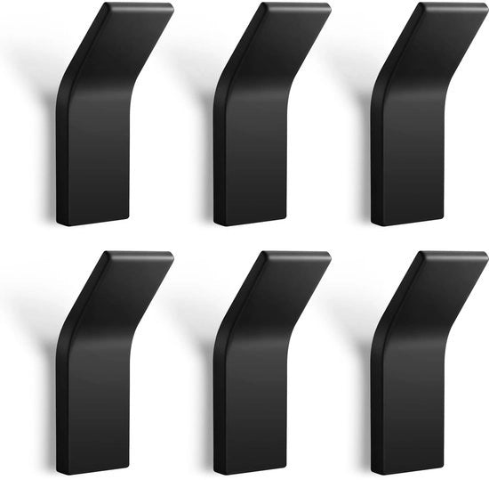 6 Haken Self Adesanti Extra Resistenti, con 6 Adesivi, per Pareti, in Metallo, Nero
