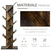 Libreria ad Albero in Legno, Scaffale Salvaspazio a Colonna con 10 Ripiani in Stile Industriale, 50x28x142cm
