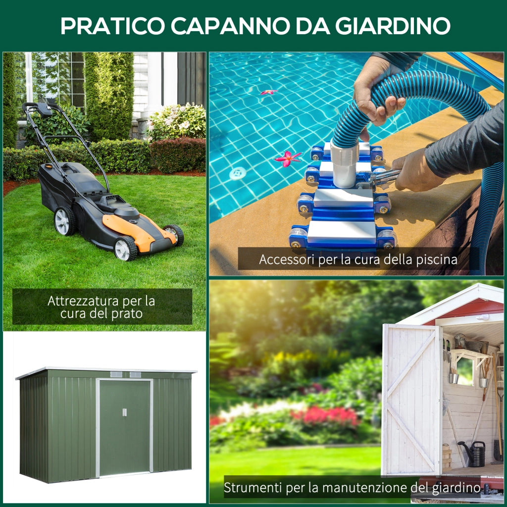 EasyComfort Casetta da Giardino Porta Utensili in Lamiera di Acciaio con Fondazione, Capanno da Giardino in Acciaio con Porte Scorrevoli, 280x130x172cm, Verde Chiaro