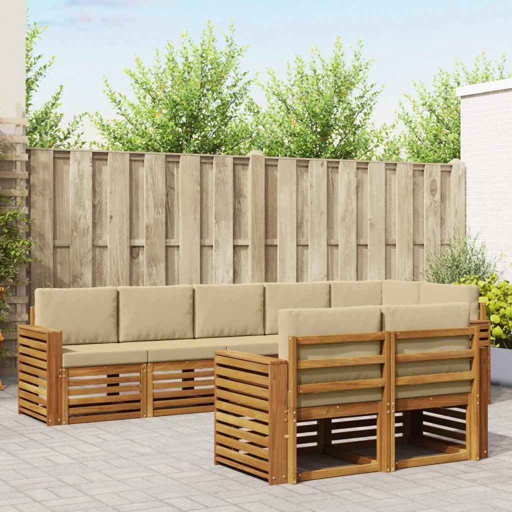 Set divani 8 pcs Naturale e Beige Legno di Acacia Massello