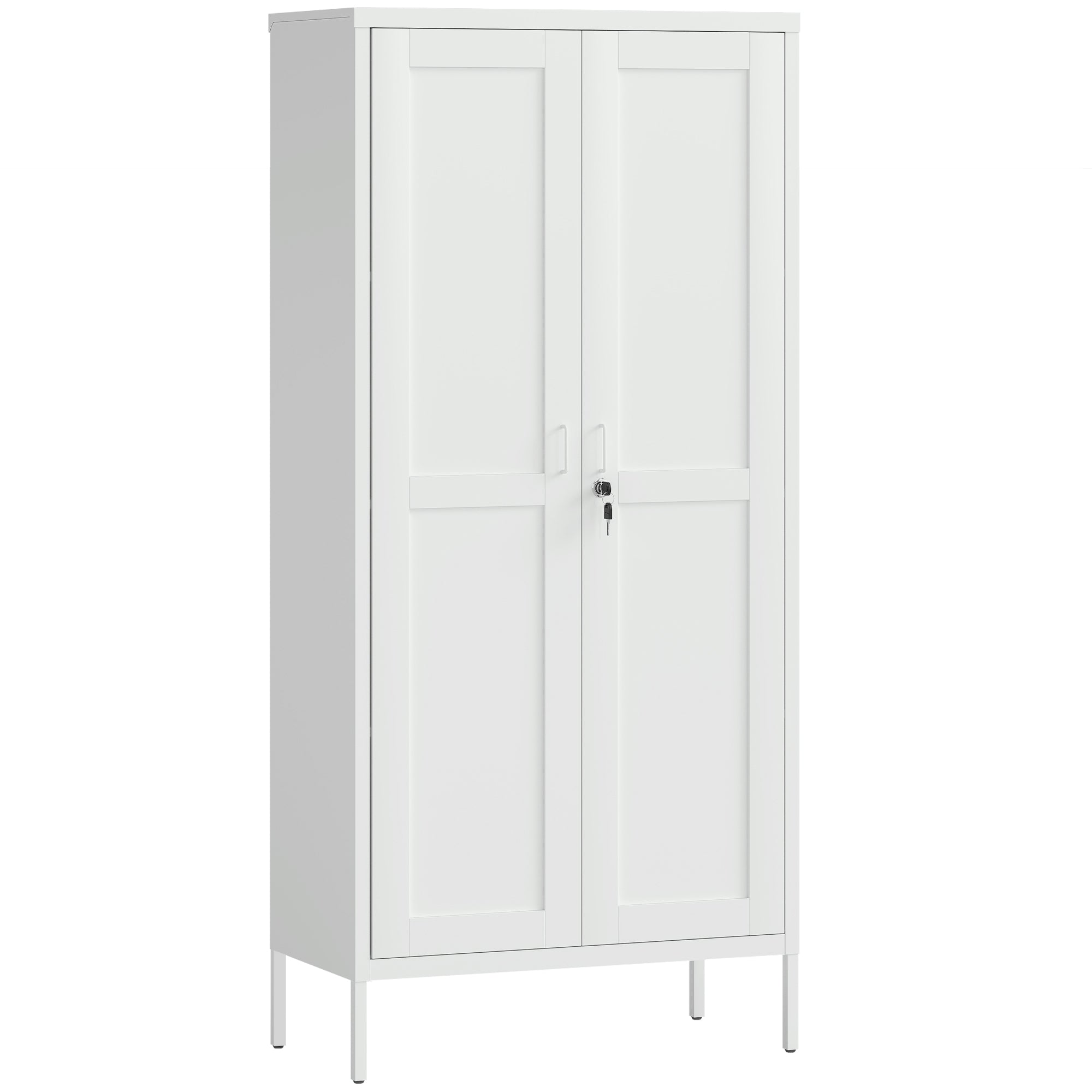 Armadio per Ufficio 80x40x175 cm a 3 Ripiani Regolabili con Serratura e 2 Chiavi in Acciaio Bianco