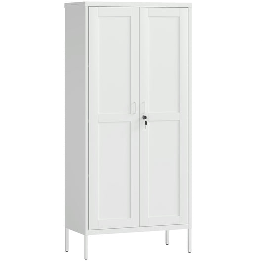 Armadio per Ufficio 80x40x175 cm a 3 Ripiani Regolabili con Serratura e 2 Chiavi in Acciaio Bianco