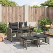 Salotto da Giardino-Set Divani da Giardino 4 pz con Cuscini Grigio Polyrattan Vetro