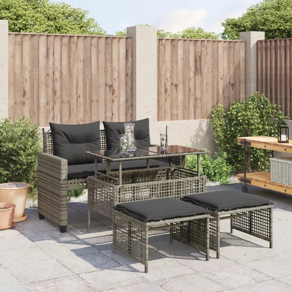 Salotto da Giardino-Set Divani da Giardino 4 pz con Cuscini Grigio Polyrattan Vetro