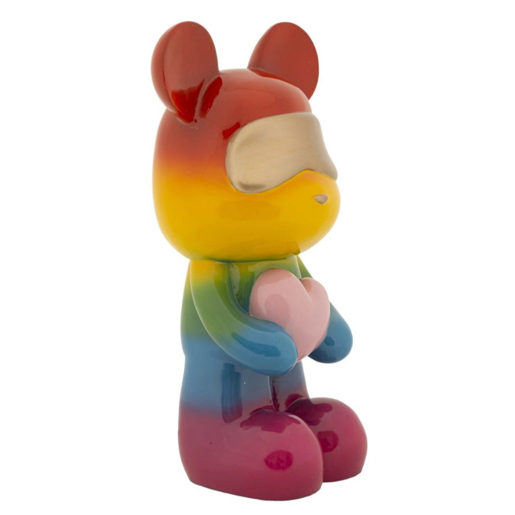 Scultura orsetto Rainbow in piedi in resina arcobaleno