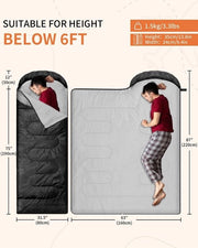 Sacco da letto per bambini leggero per il freddo - 220×80cm, 3-4 stagioni, compatto e caldo