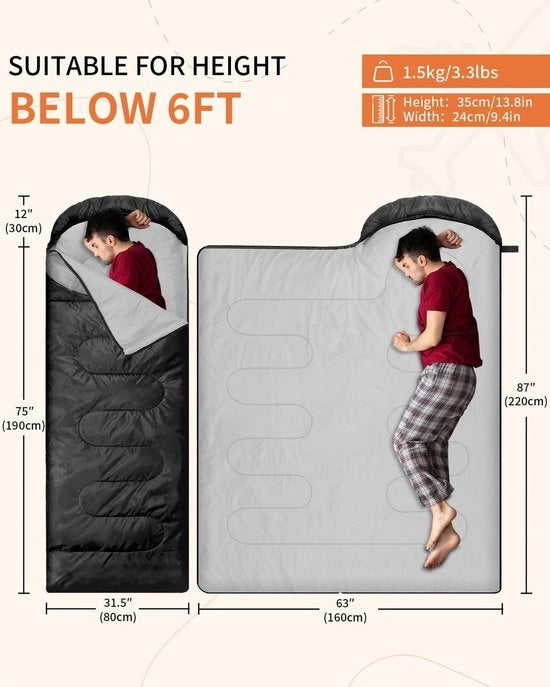 Sacco da letto per bambini leggero per il freddo - 220×80cm, 3-4 stagioni, compatto e caldo