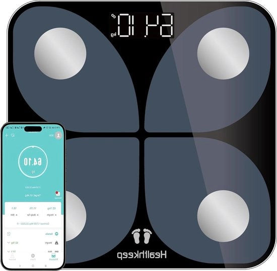 Ponderale digitale con app - scala corporea con analisi corporale via Bluetooth per calcolo del BMI, massa muscolare, proteine e BMR - nero 26 cm x 26 cm